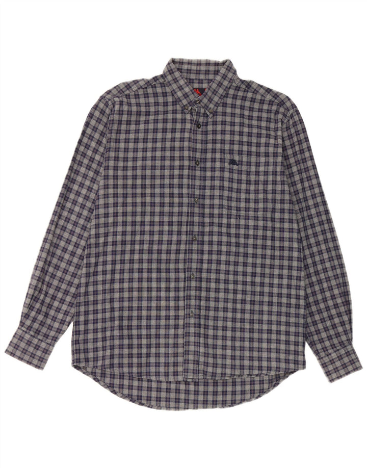 Camisa masculina Kappa de algodão xadrez azul marinho médio