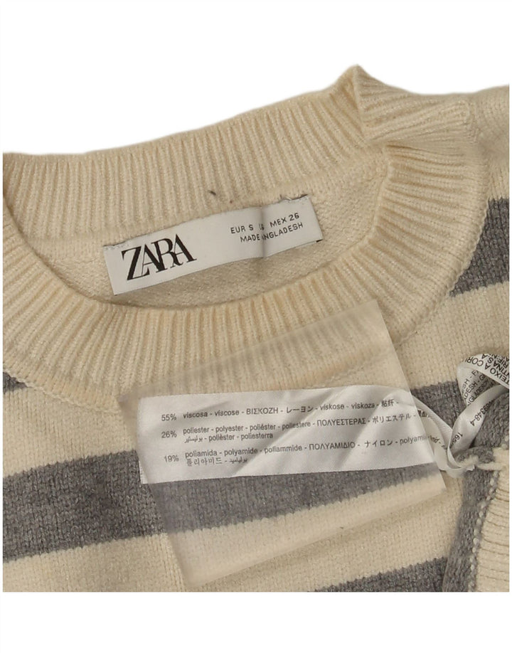 Suéter feminino Zara com gola redonda grande e listrado branco pequeno Reino Unido 10