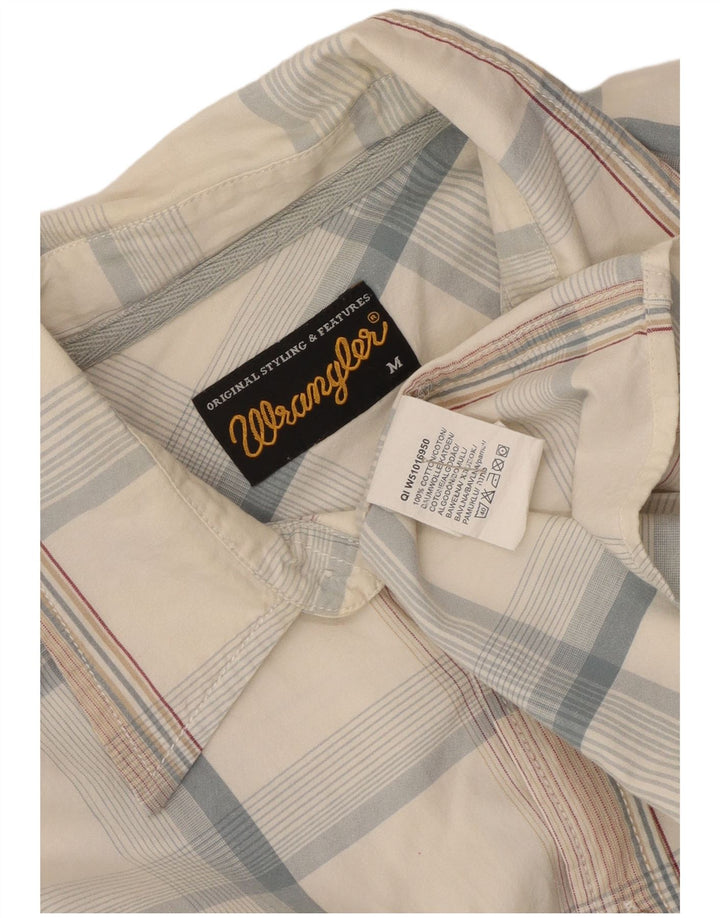 Camisa masculina Wrangler de algodão xadrez branco médio