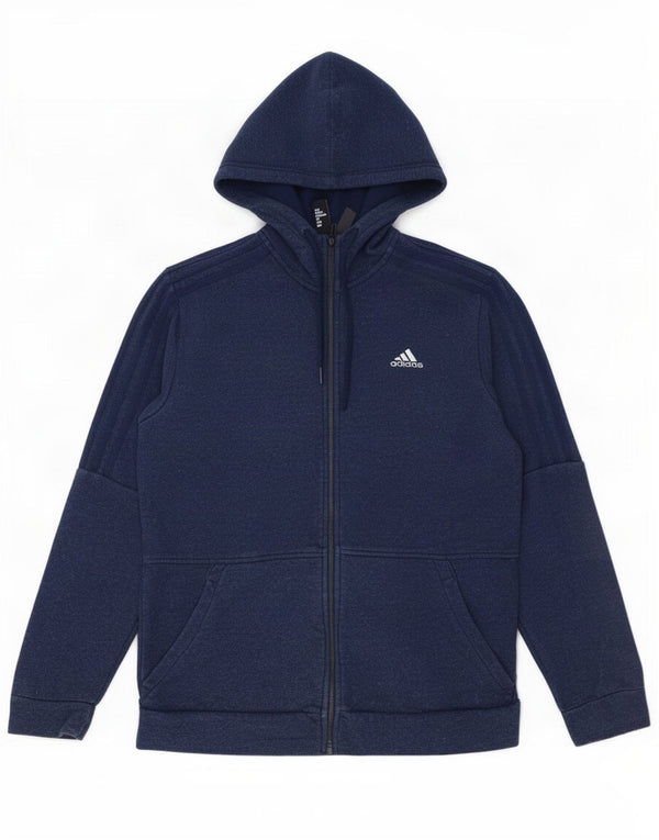 Adidas masculino zip moletom com capuz médio algodão azul marinho