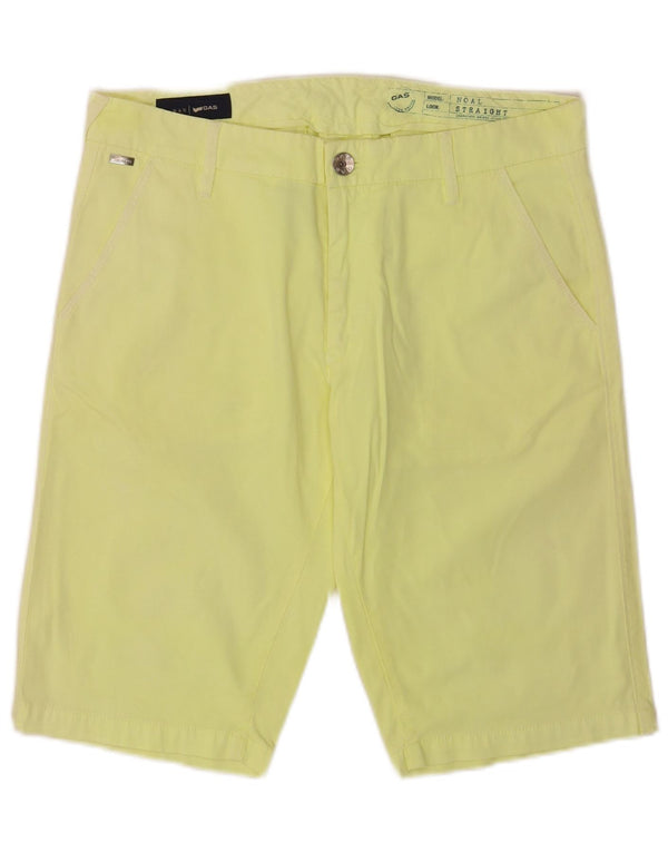 Gas Mens Straight Fit Chino Shorts W32 Algodão Amarelo Médio