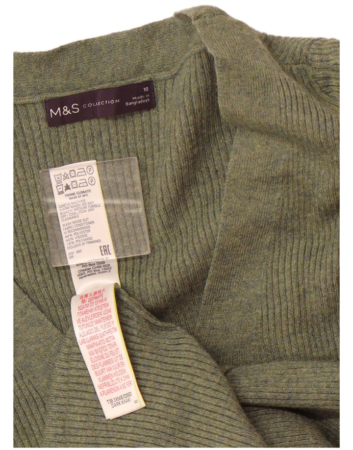 Suéter feminino Marks & Spencer com decote em V Reino Unido 10 pequeno poliéster verde