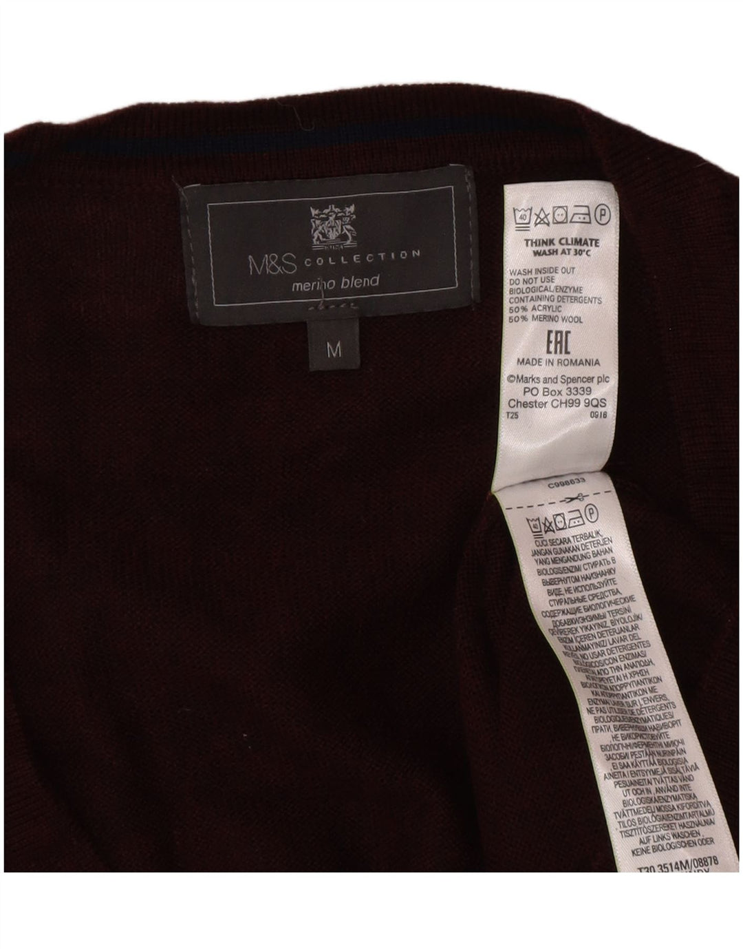 Suéter cardigã masculino Marks & Spencer médio Borgonha acrílico