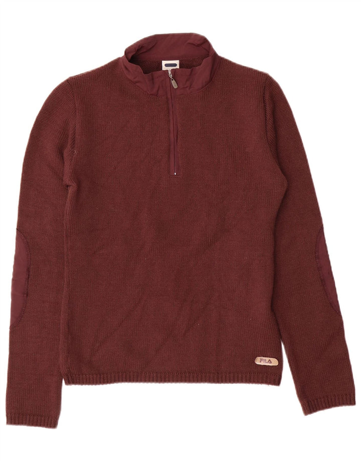 Suéter feminino FILA com gola e zíper UK 12 lã marrom médio