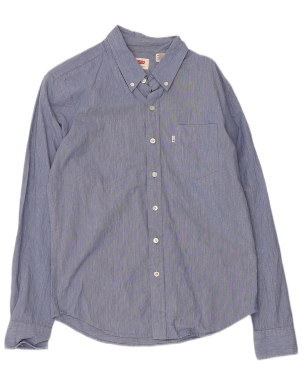 Camisa masculina Levi's pequena azul manchada de algodão