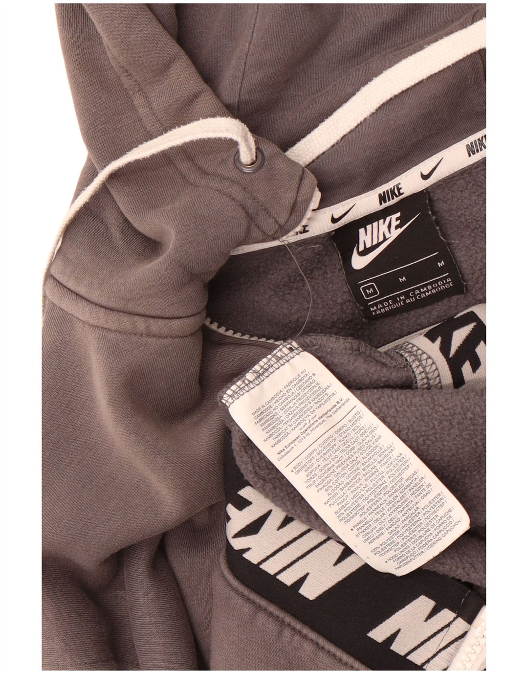 Suéter Nike masculino com capuz e zíper gráfico cinza médio algodão colorblock