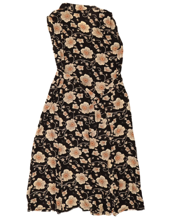 Vestido camisa feminino vintage sem mangas UK 18 XL preto floral