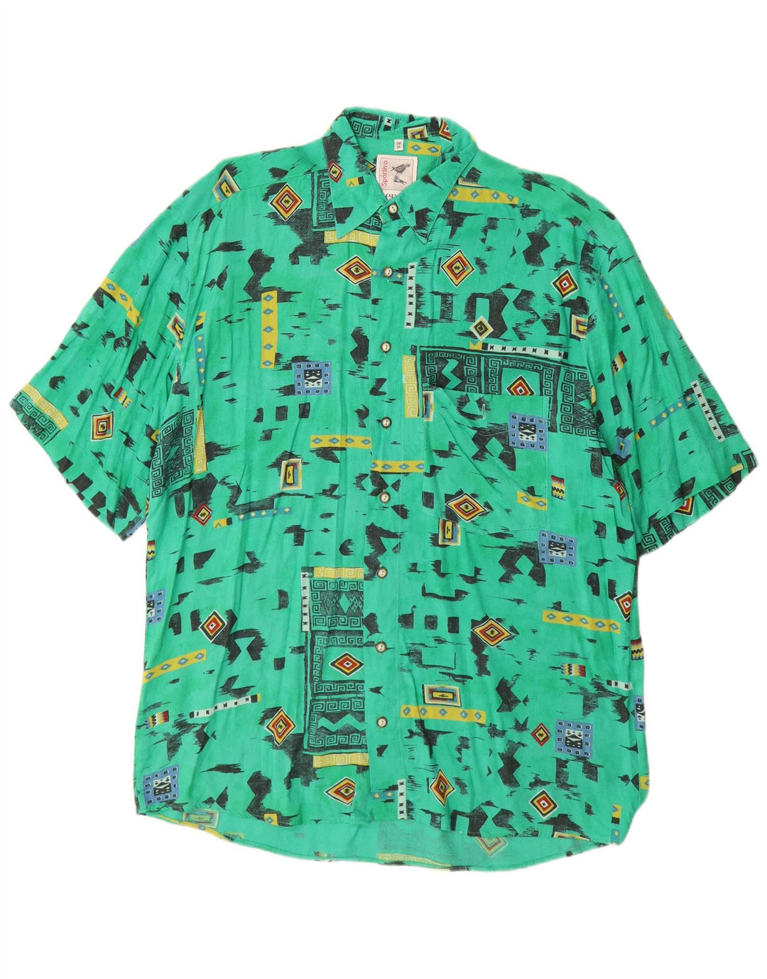 Camisa masculina de manga curta Benetti tamanho 39 viscose geométrica verde médio