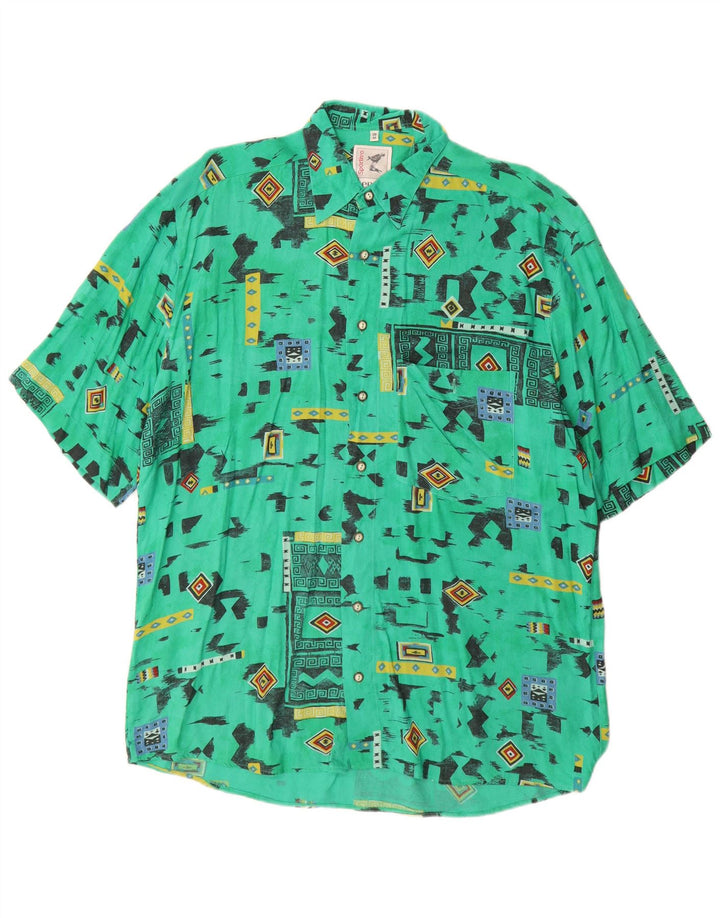 Camisa masculina de manga curta Benetti tamanho 39 viscose geométrica verde médio