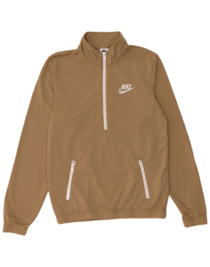 Moletom masculino Nike com zíper e gola alta em poliéster bege pequeno