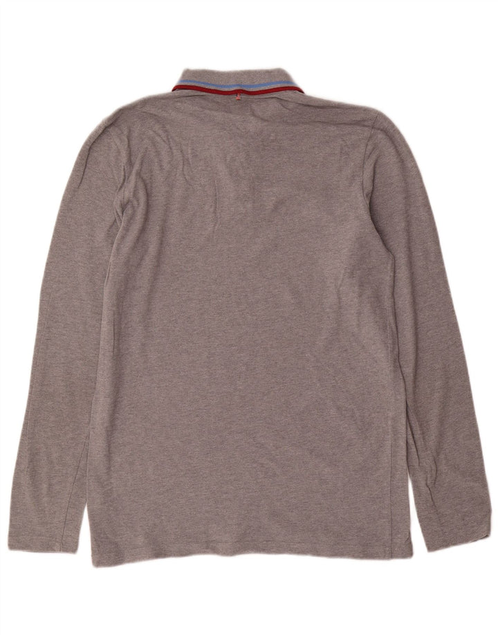 Camisa polo masculina de manga comprida Pretty Green algodão cinza médio