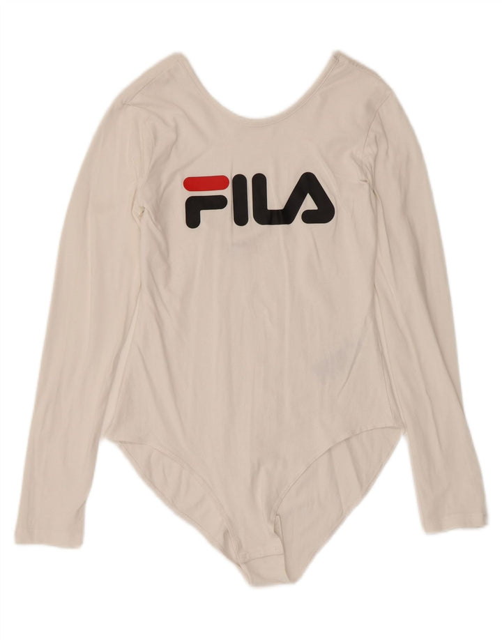 Fila Body feminino gráfico de manga comprida UK 12 médio off white algodão