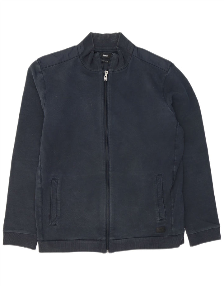 Hugo Boss Mens Regular Fit Treino Top Jaqueta Grande Algodão Azul Marinho