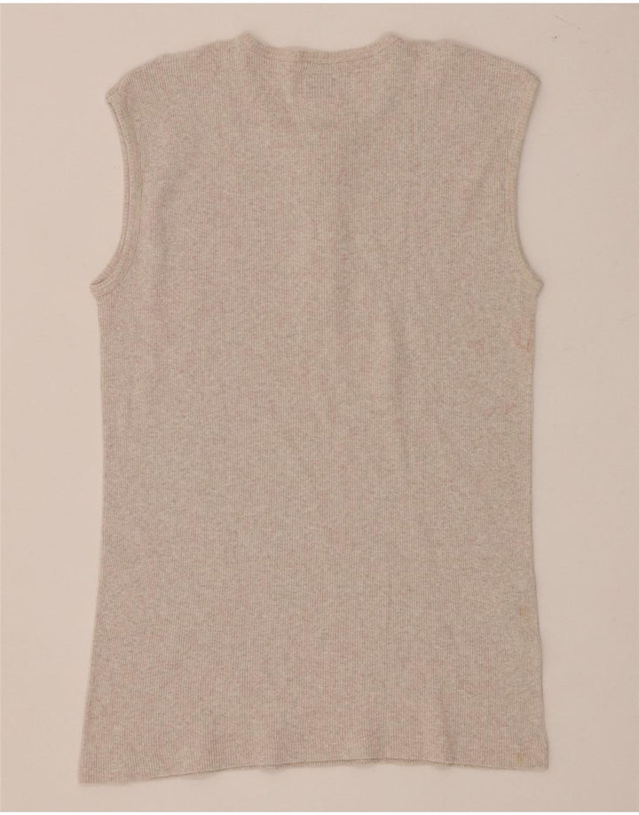 Colete feminino Levi's UK 14 grande algodão manchado bege