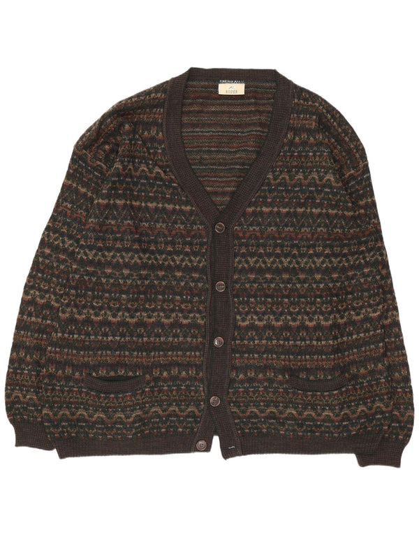 Suéter cardigã masculino Rodes 2XL lã geométrica marrom