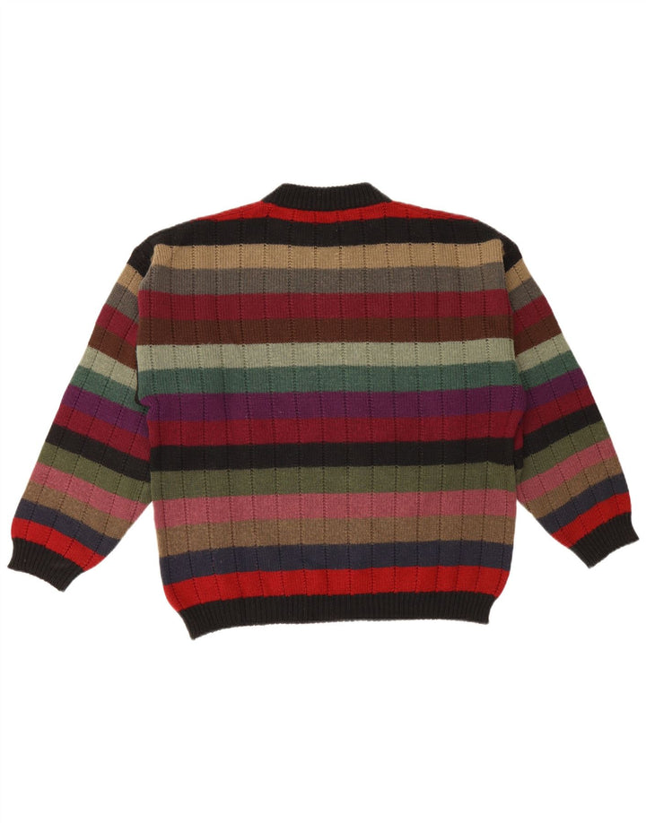Suéter masculino vintage com gola redonda e listrado médio multicolorido