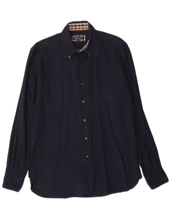 Camisa masculina AQUASCUTUM tamanho 16 1/2 42 grande algodão azul marinho