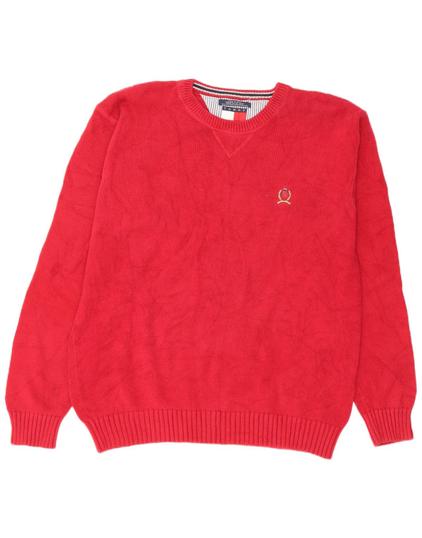 Tommy Hilfiger Mens Crew Neck Jumper Sweater XL Red Cotton