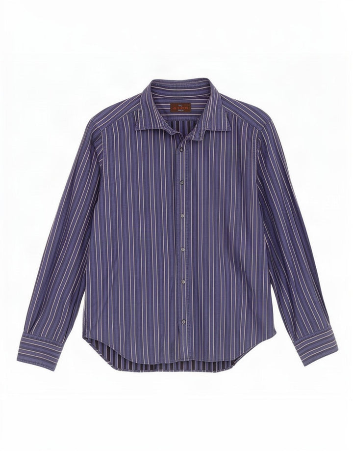 Camisa masculina Etro de algodão listrado azul marinho médio