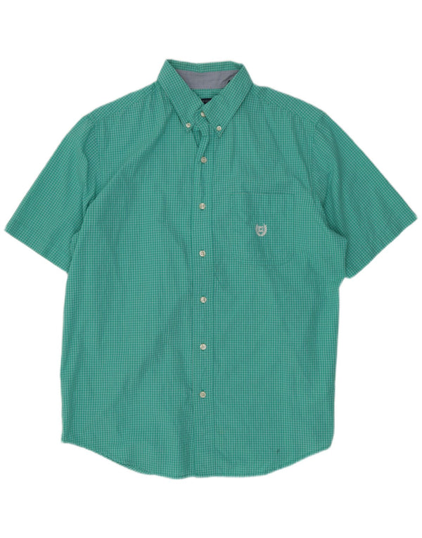 Camisa masculina de manga curta Chaps verde médio algodão guingão