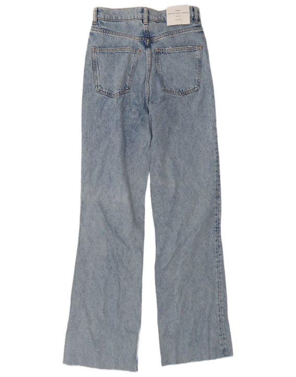 Zara Calça jeans feminina cintura alta desgastada com perna larga EU 34 2XS W24 L32 azul anos 90