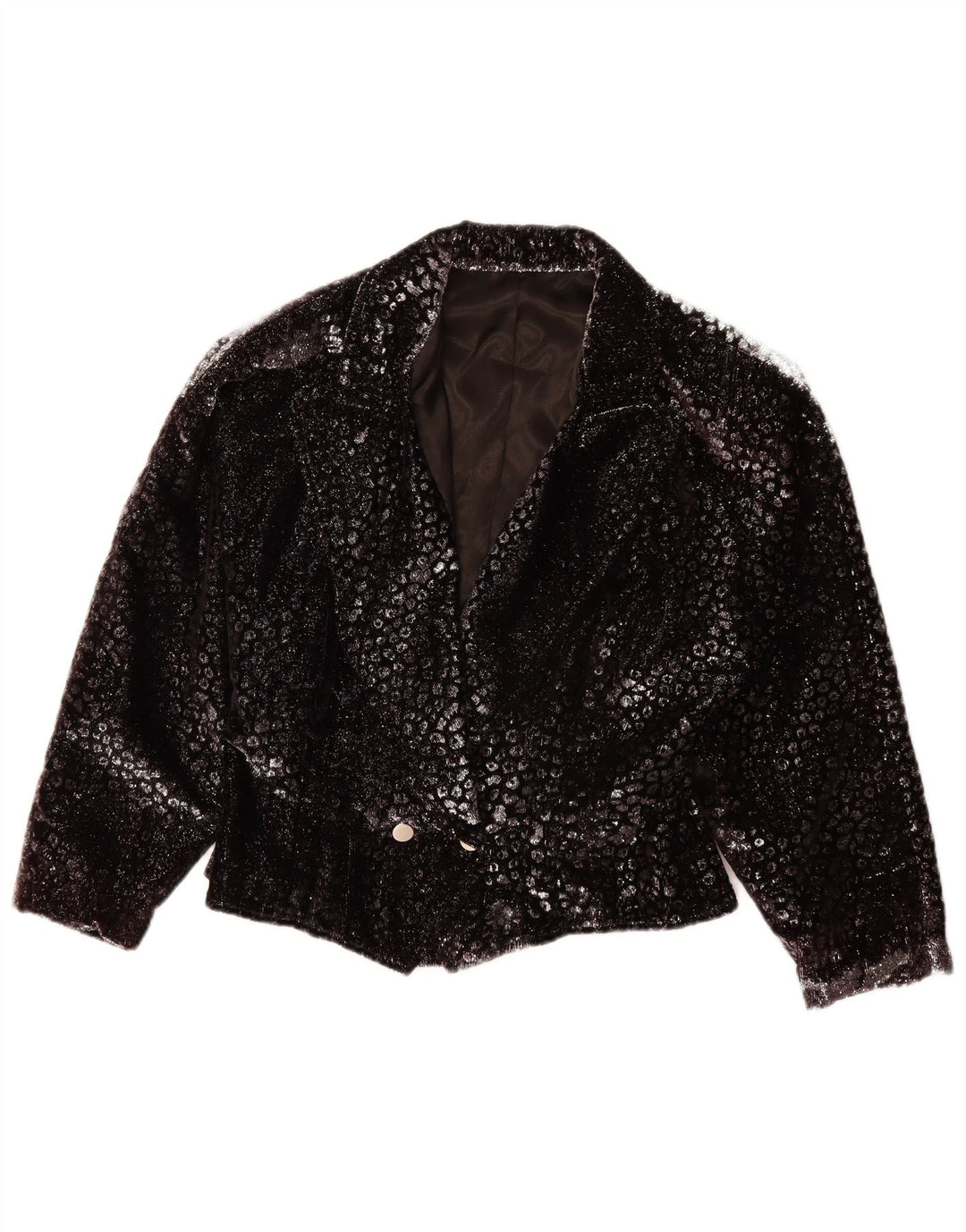 Jaqueta Blazer Feminina Vintage Reino Unido 14 Médio Preto Animal Print