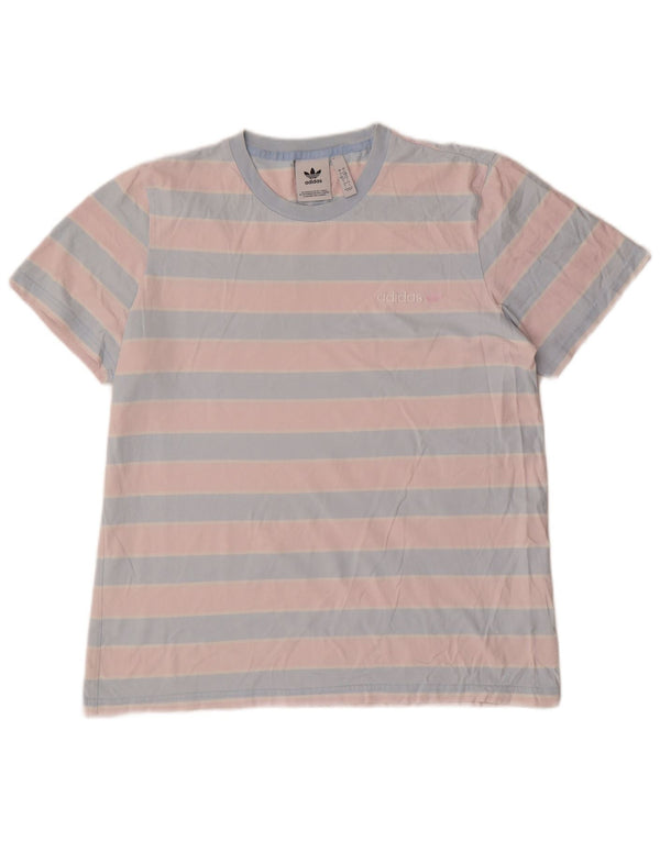Adidas Mens T-Shirt Top Grande Algodão Listrado Rosa