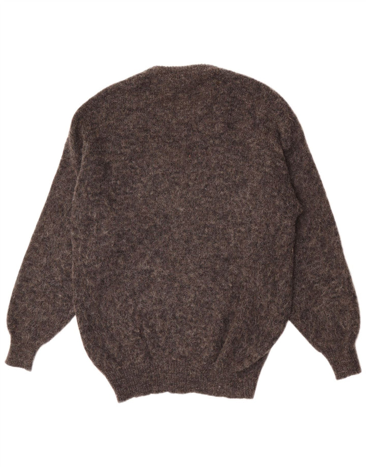 Suéter vintage masculino com gola redonda cinza médio Argyle/Diamante