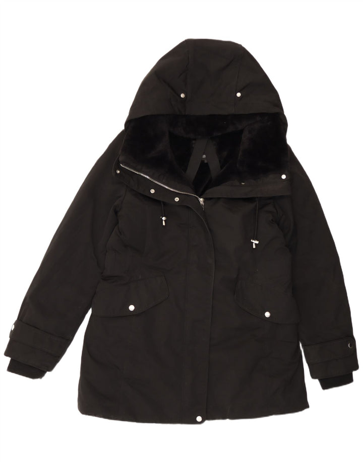 Zara Jaqueta Parka Feminina com Capuz Reino Unido 18 XL Poliéster Preto