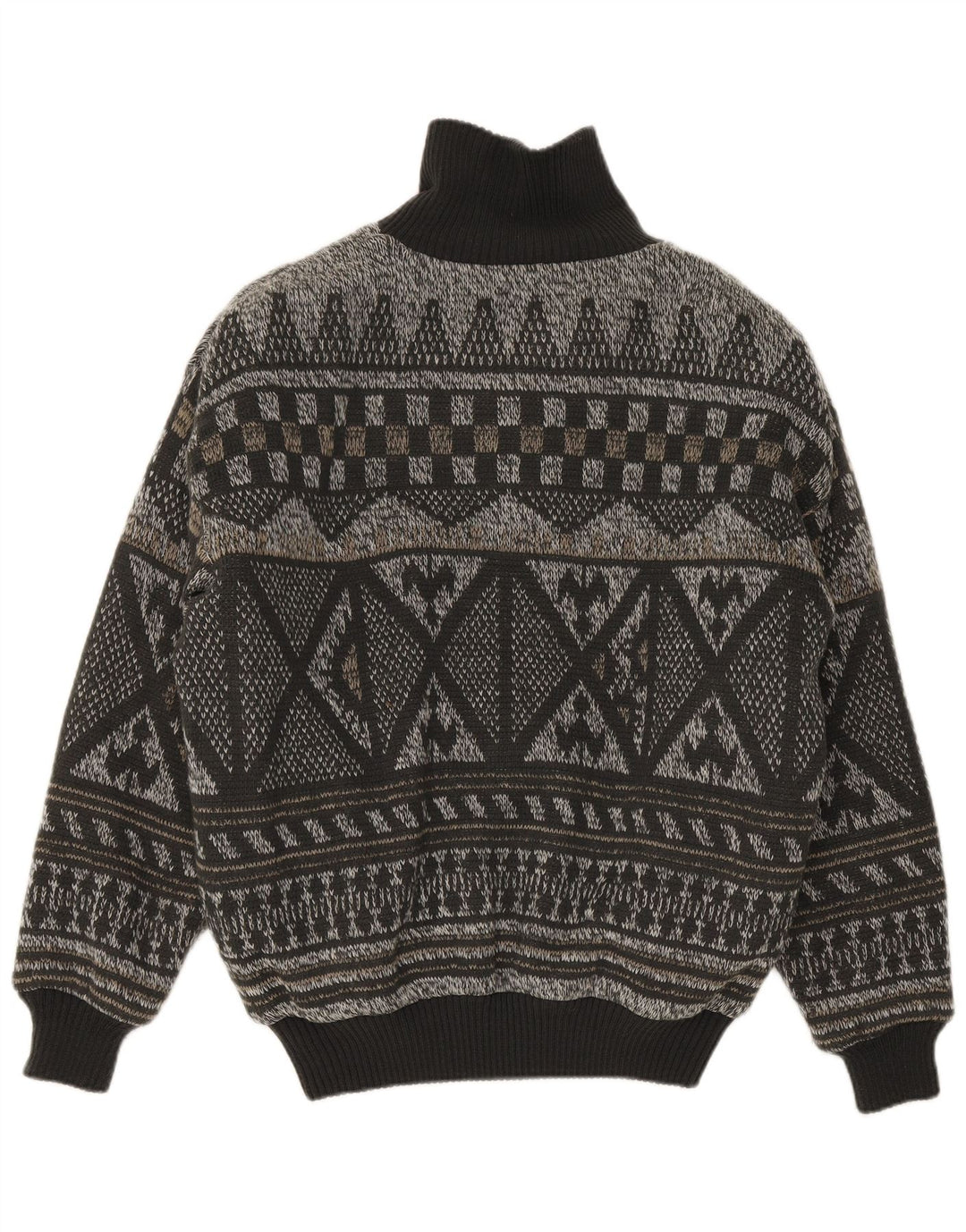 Jaqueta bomber vintage masculina de malha IT 52 XL cinza Fair Isle poliacrílico