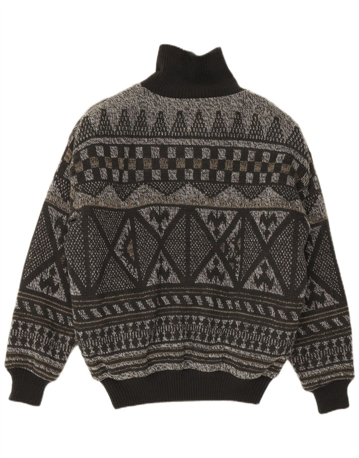 Jaqueta bomber vintage masculina de malha IT 52 XL cinza Fair Isle poliacrílico