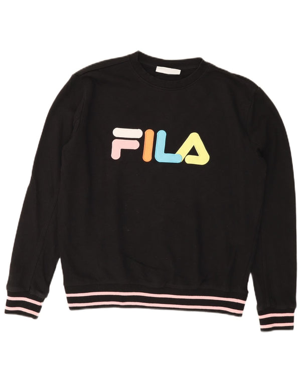 FILA moletom gráfico feminino jumper UK 14 médio algodão preto