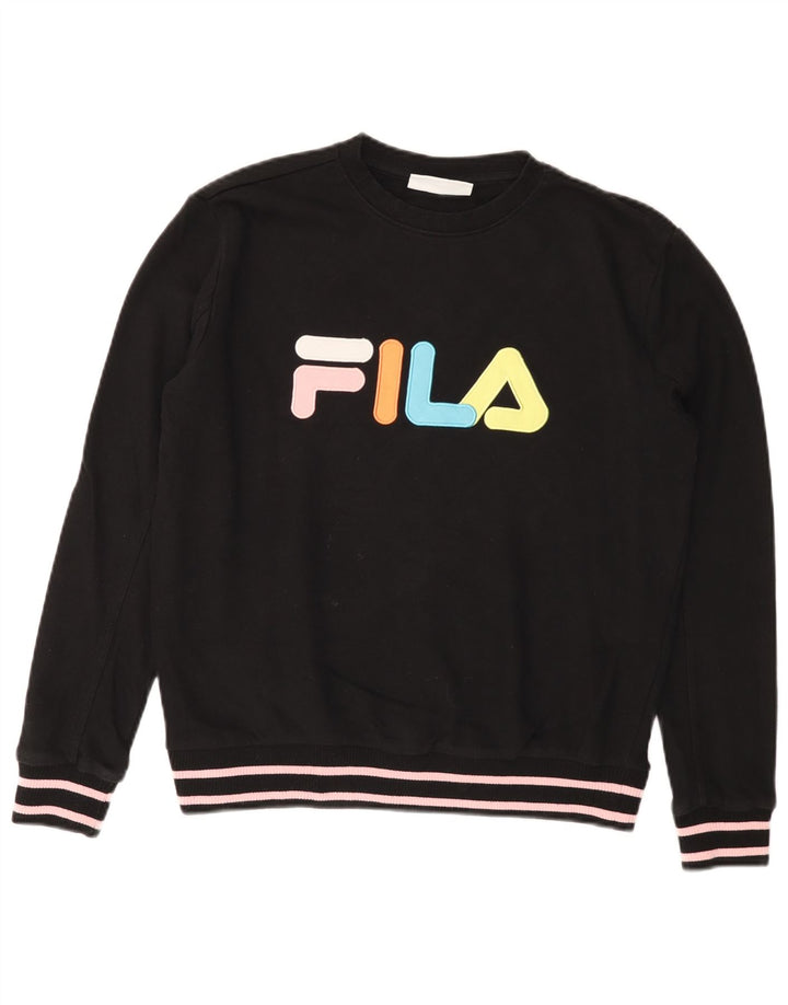 FILA moletom gráfico feminino jumper UK 14 médio algodão preto