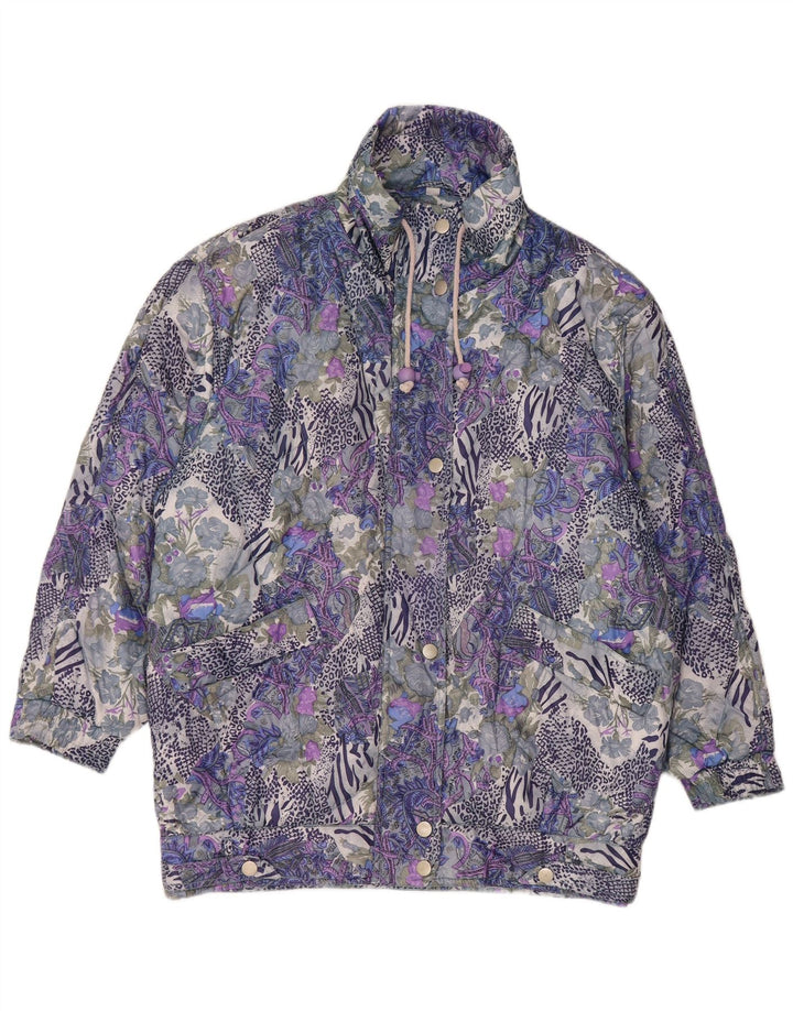 Jaqueta bomber feminina VINTAGE com padrão abstrato UK 14 média multicolorida