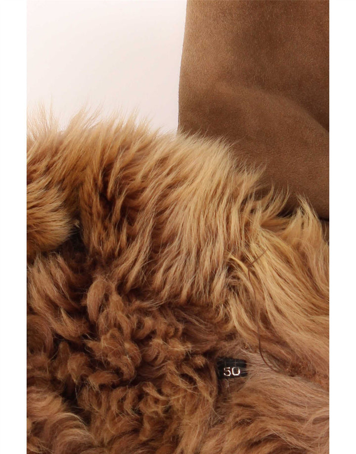Jaqueta feminina vintage folgada shearling IT 50 XL marrom clássico