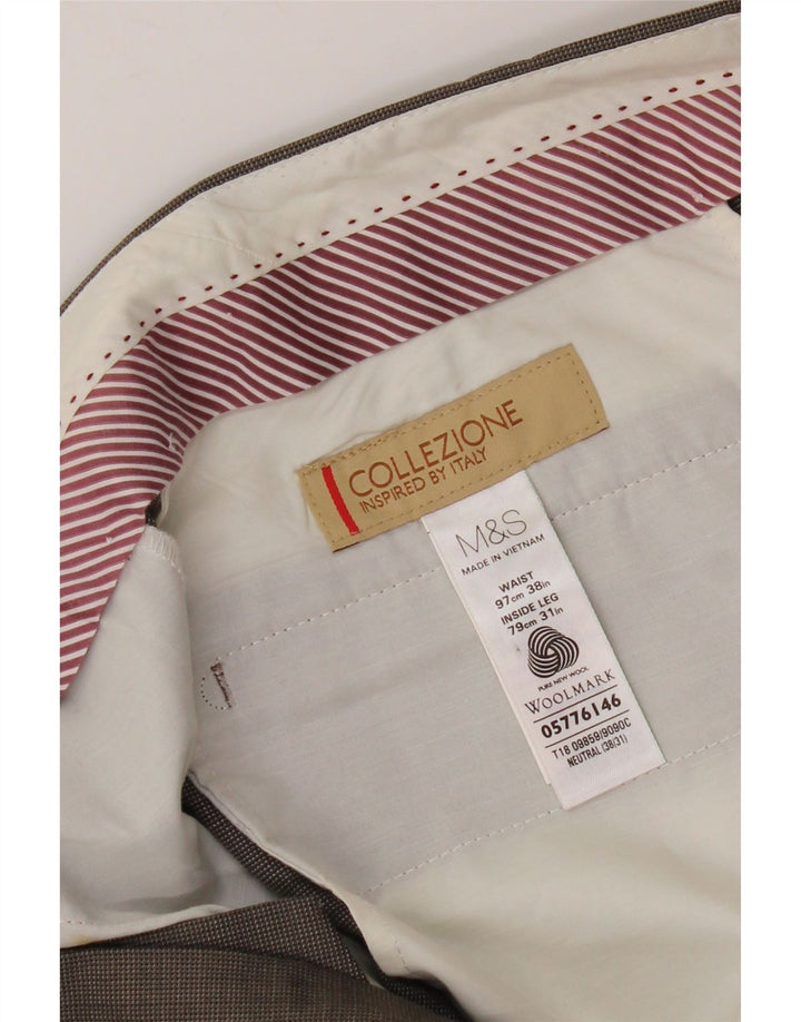 Calça masculina de terno reto MARKS & SPENCER W38 L31 lã marrom