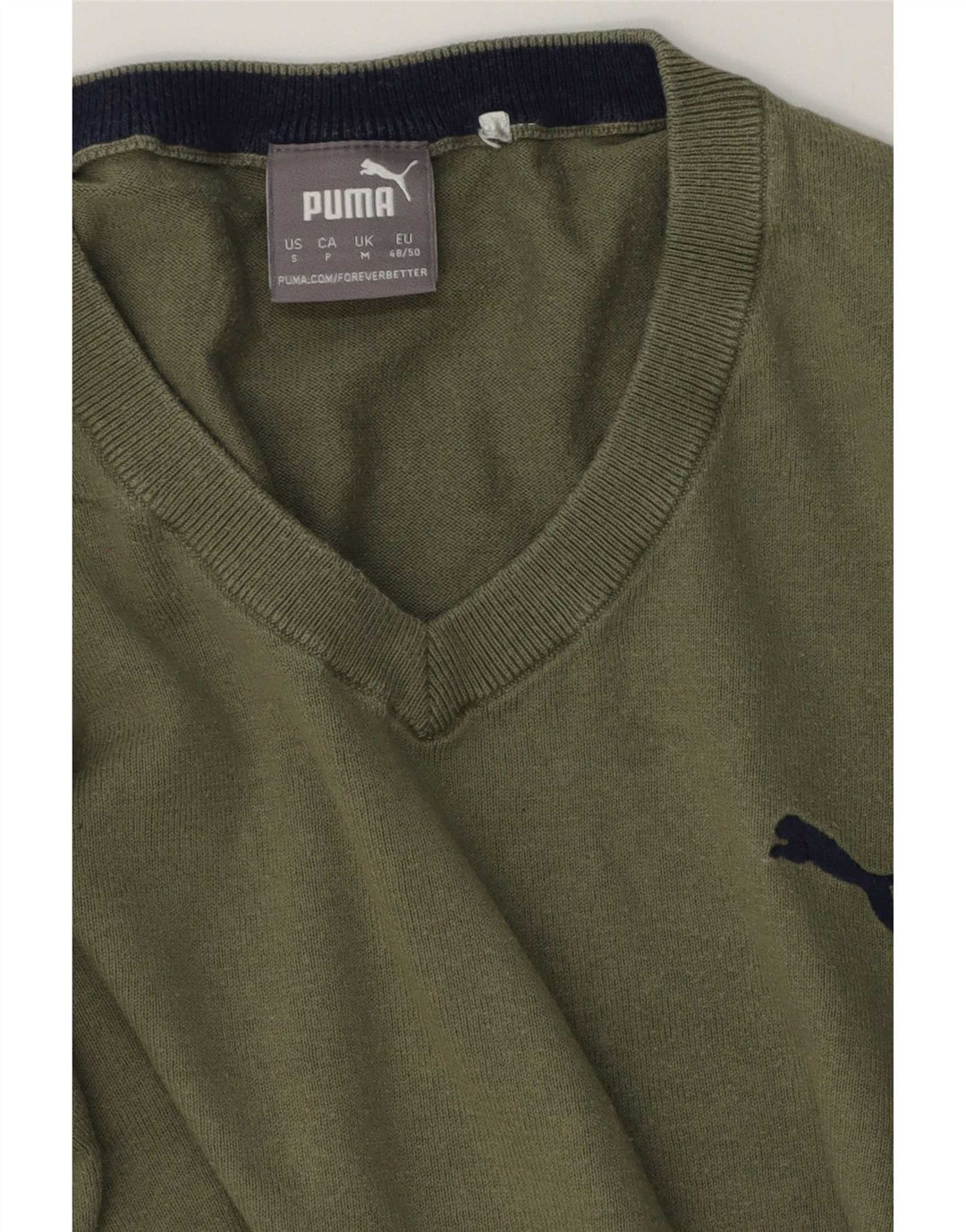 Suéter masculino Puma com decote em V verde médio colorblock