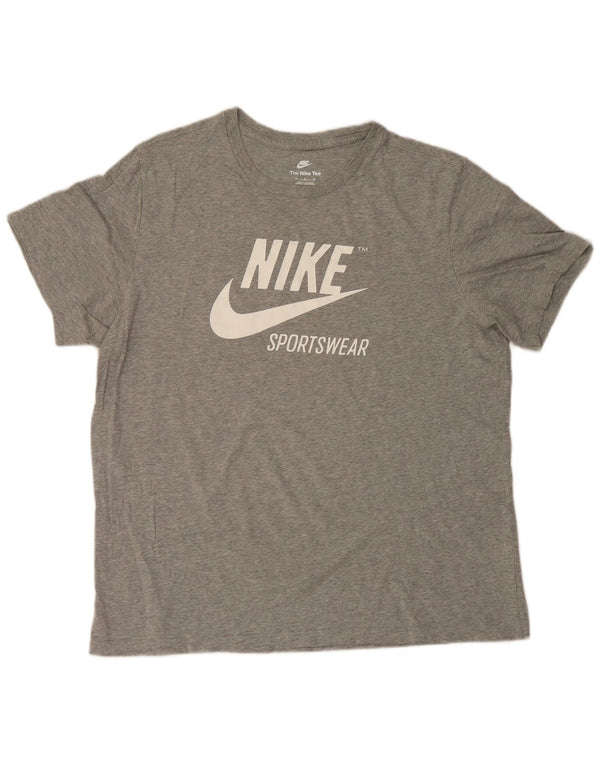 Camiseta Nike masculina gráfica Top XL cinza manchado de algodão