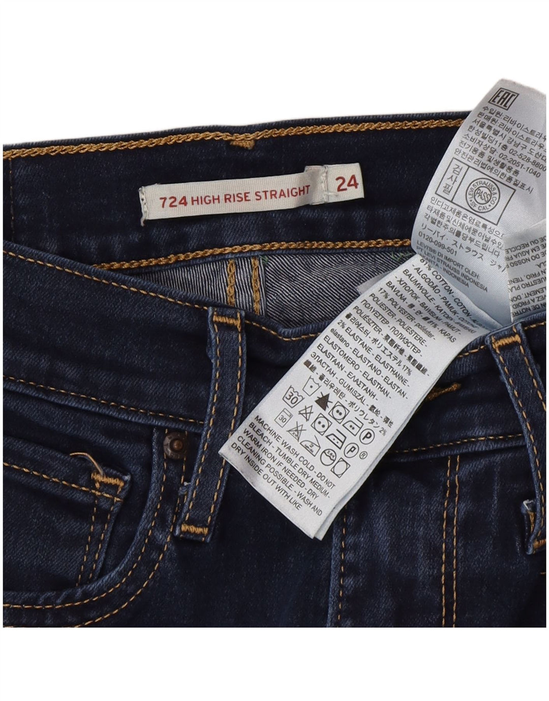Calça jeans feminina Levi's 724 High Rise Straight W24 L30 azul algodão