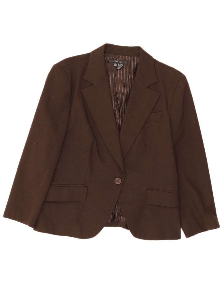 Jaqueta blazer feminina Zara com 1 botão EU 44 XL marrom poliéster