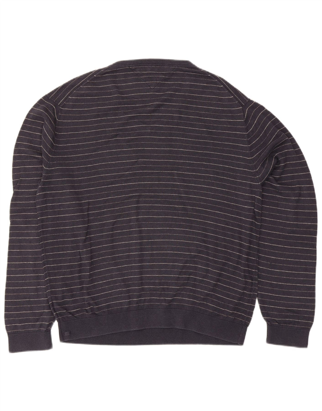 TOMMY HILFIGER Suéter masculino com decote em V 2XL algodão listrado azul marinho