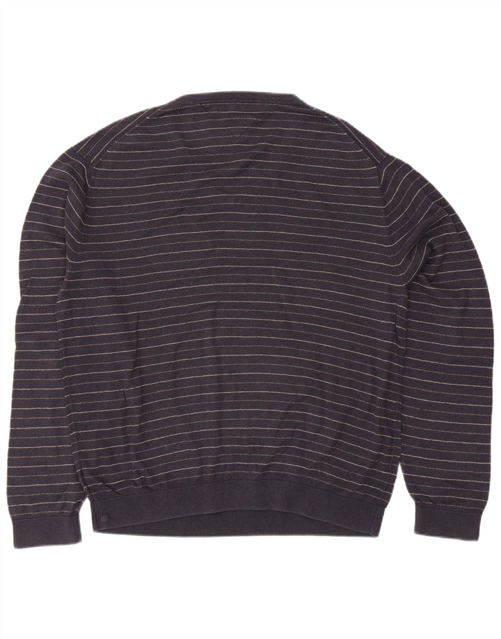 TOMMY HILFIGER Suéter masculino com decote em V 2XL algodão listrado azul marinho
