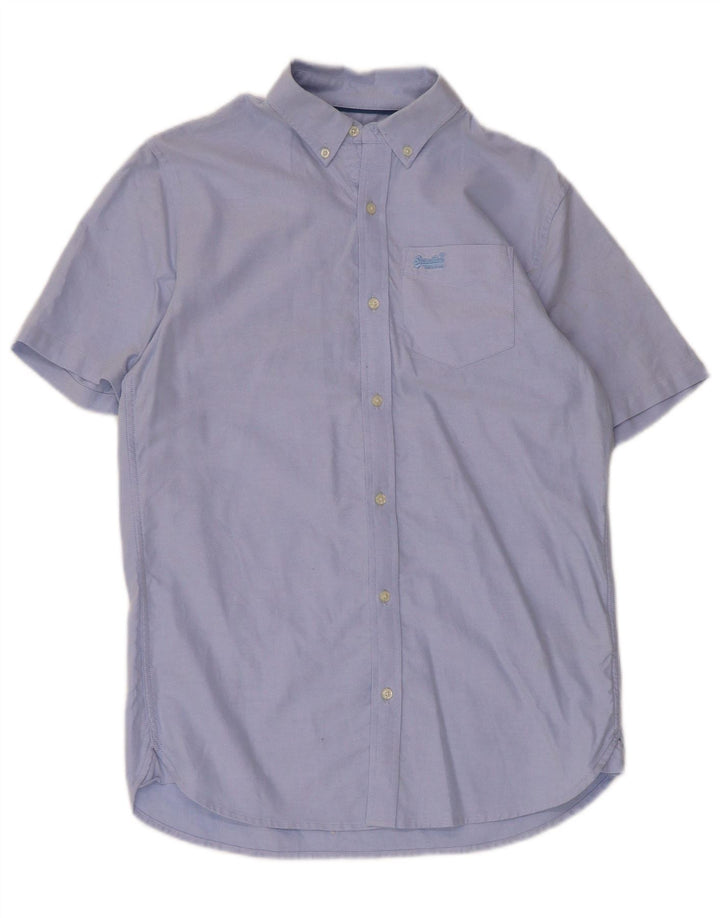 Camisa masculina Superdry manga curta regular fit pequena azul algodão