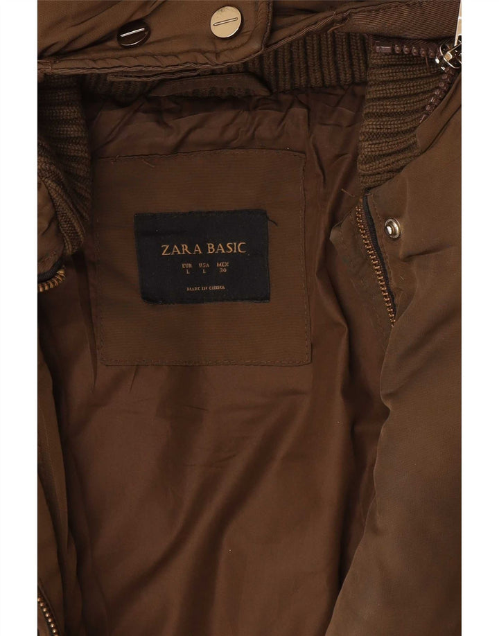 Jaqueta acolchoada com capuz feminina Zara Reino Unido 14 grande cáqui