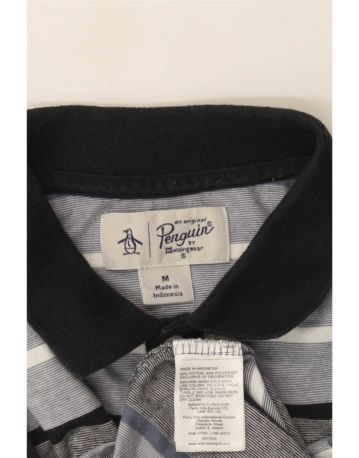 Camisa polo masculina Penguin algodão listrado cinza médio