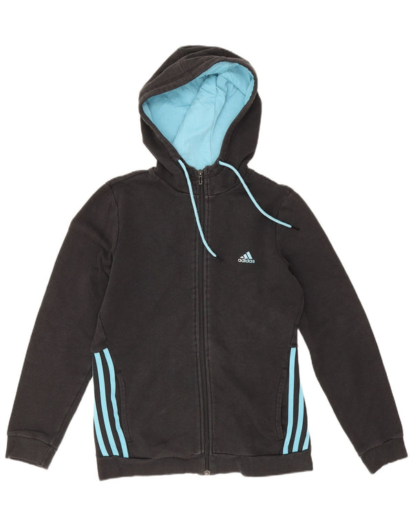 Suéter adidas feminino com capuz e zíper UK 12/14 médio algodão preto