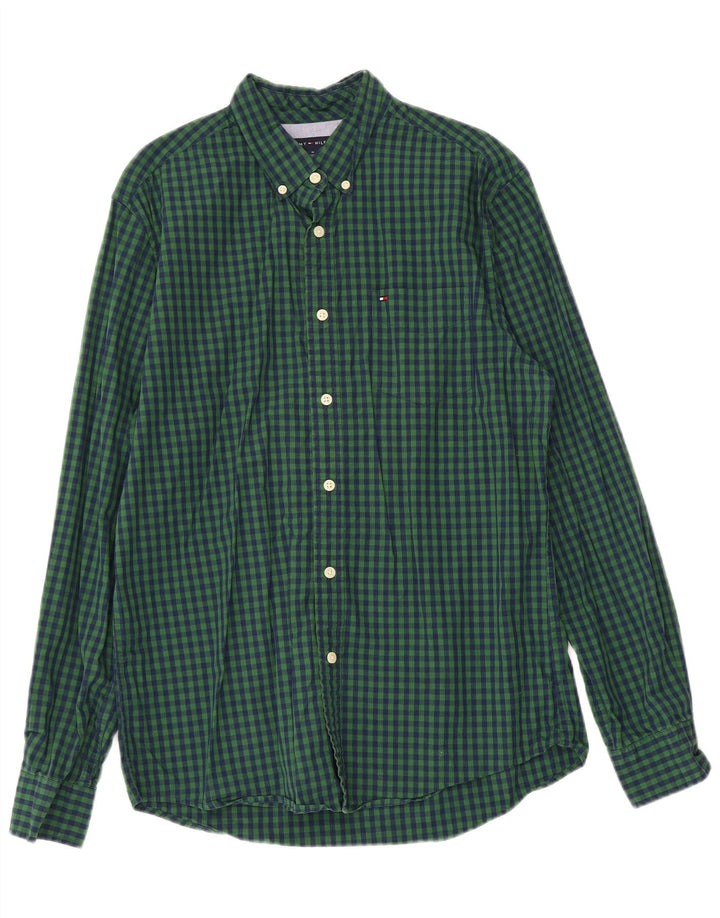 Camisa masculina TOMMY HILFIGER algodão xadrez verde médio