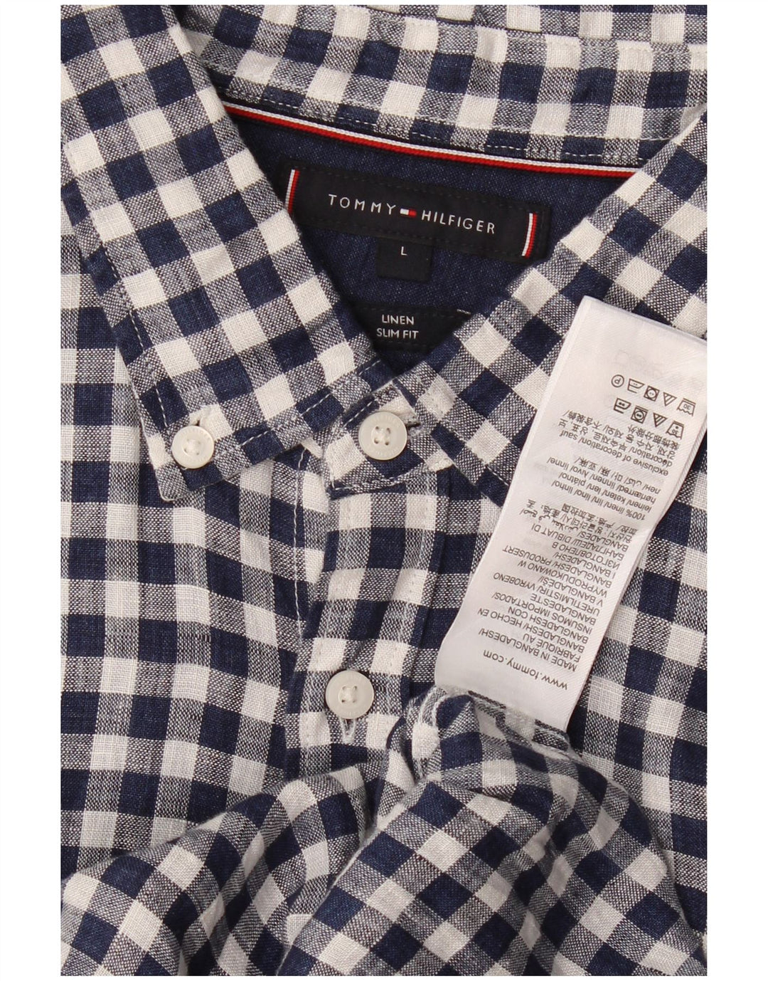 Camisa masculina Slim Fit Tommy Hilfiger grande linho azul marinho