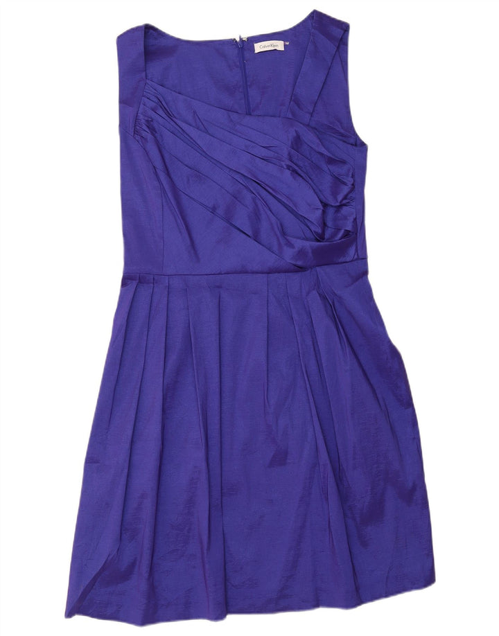 CALVIN KLEIN Vestido feminino sem mangas evasê EUA 12 poliéster roxo médio
