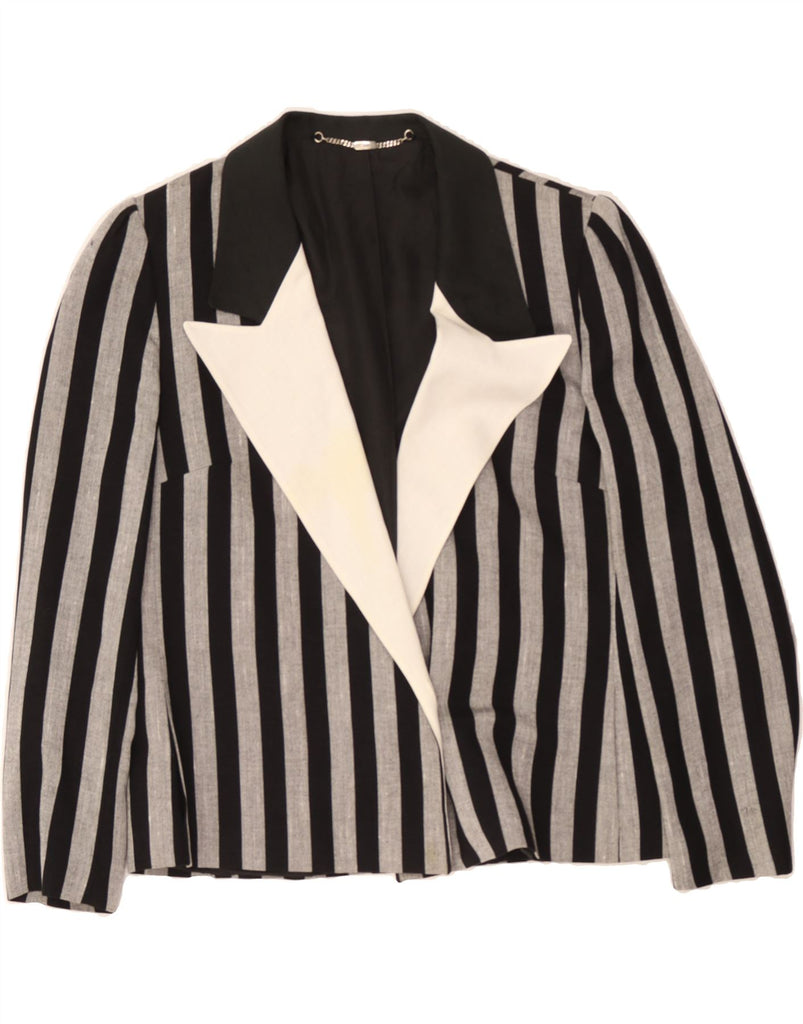 BASLER Womens 1 Button Blazer Jacket UK 14 Large Black Striped Viscose Vintage Basler and Second-Hand Basler from Messina Hembry 